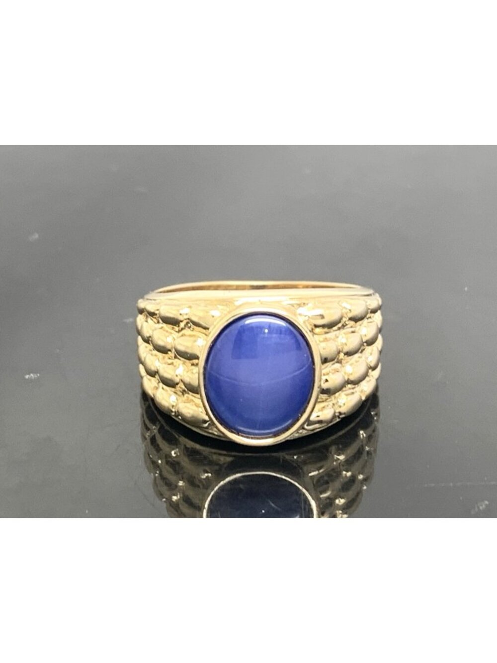 Blue Star Sapphire Cocktail Statement Ring 14k Yellow Gold Vintage Size 10